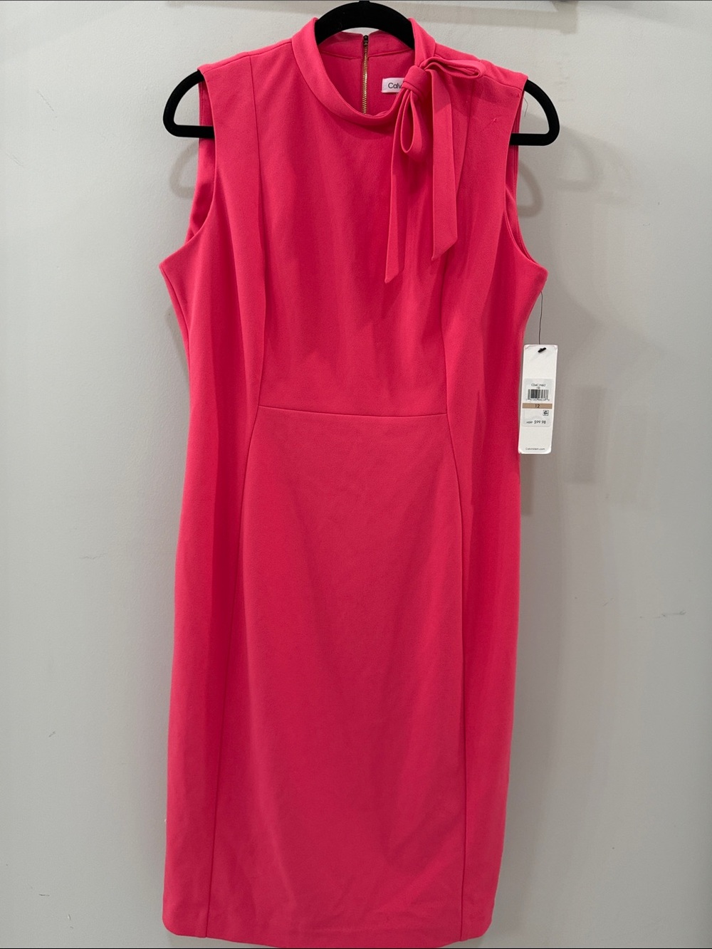 Calvin Klein Sleeveless Midi Dress in Pink with Tie Neck